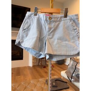 Lilly Pulitzer Callahan Shorts Womens 4 Blue White Dobby Textured Scallop Hem